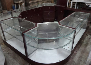 Cristallo Tempered Glass Gioielleria Mobili da chiosco Vista completa Forma rotonda Con luci