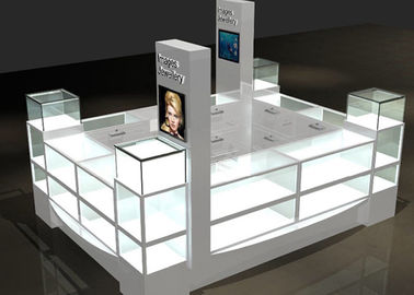 Guardare Custom Mall Kiosk Cristallo Vetro Combinare Legno Con luci a LED Spot