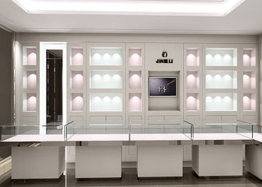 Gabinetti per gioielli di colore bianco opaco con decorazione con illuminazione a LED