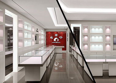 Gabinetti per gioielli di colore bianco opaco con decorazione con illuminazione a LED