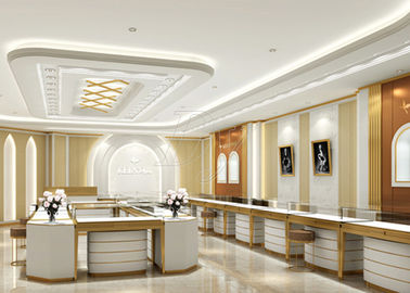 Gioielli rettangolari Showroom Display Cabinets Oro in acciaio inossidabile Materiale in legno