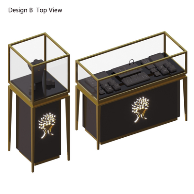 Spazzola di gioielli in acciaio inossidabile d' oro vetrina di gioielli personalizzati corrispondenza di legno nero con illuminazione