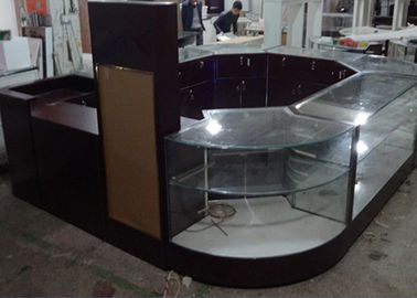 Cristallo Tempered Glass Gioielleria Mobili da chiosco Vista completa Forma rotonda Con luci