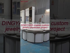 Display case in vetro in legno bianco a misura Moda forma rotonda con illuminazione a LED